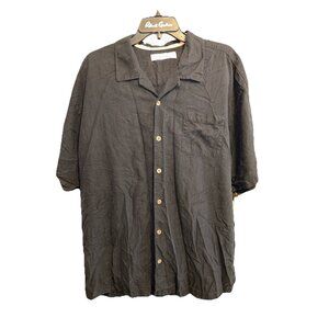 Tommy Bahama Embroidered Black Woven Silk Short Sleeve Button-Up Shirt Casual 2X